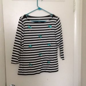 3/4 sleeve striped shirt with palm trees